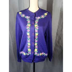 Women's Purple Multicolor Floral Cardigan, Size Small